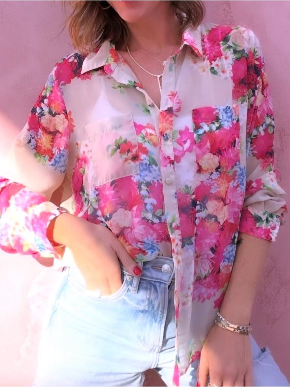 Floral Button-Down Shirt - Pink Multi